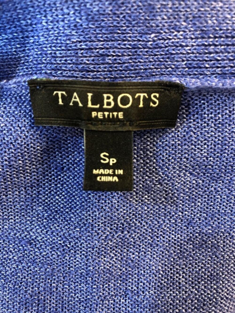 Talbots Open Front Linen Blue Cardigan w/ Lace Knit Detail Beach Coastal Sz SP - Picture 6 of 7